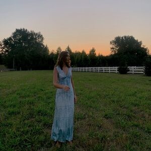 Dusty Blue Karlina Estrella Jacquard Print Dress from AllSaints